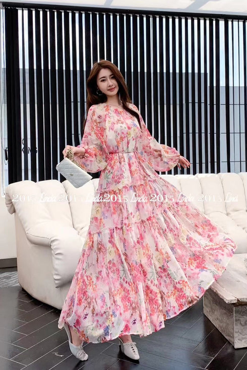 Long Sleeves Floral Maxi Dress